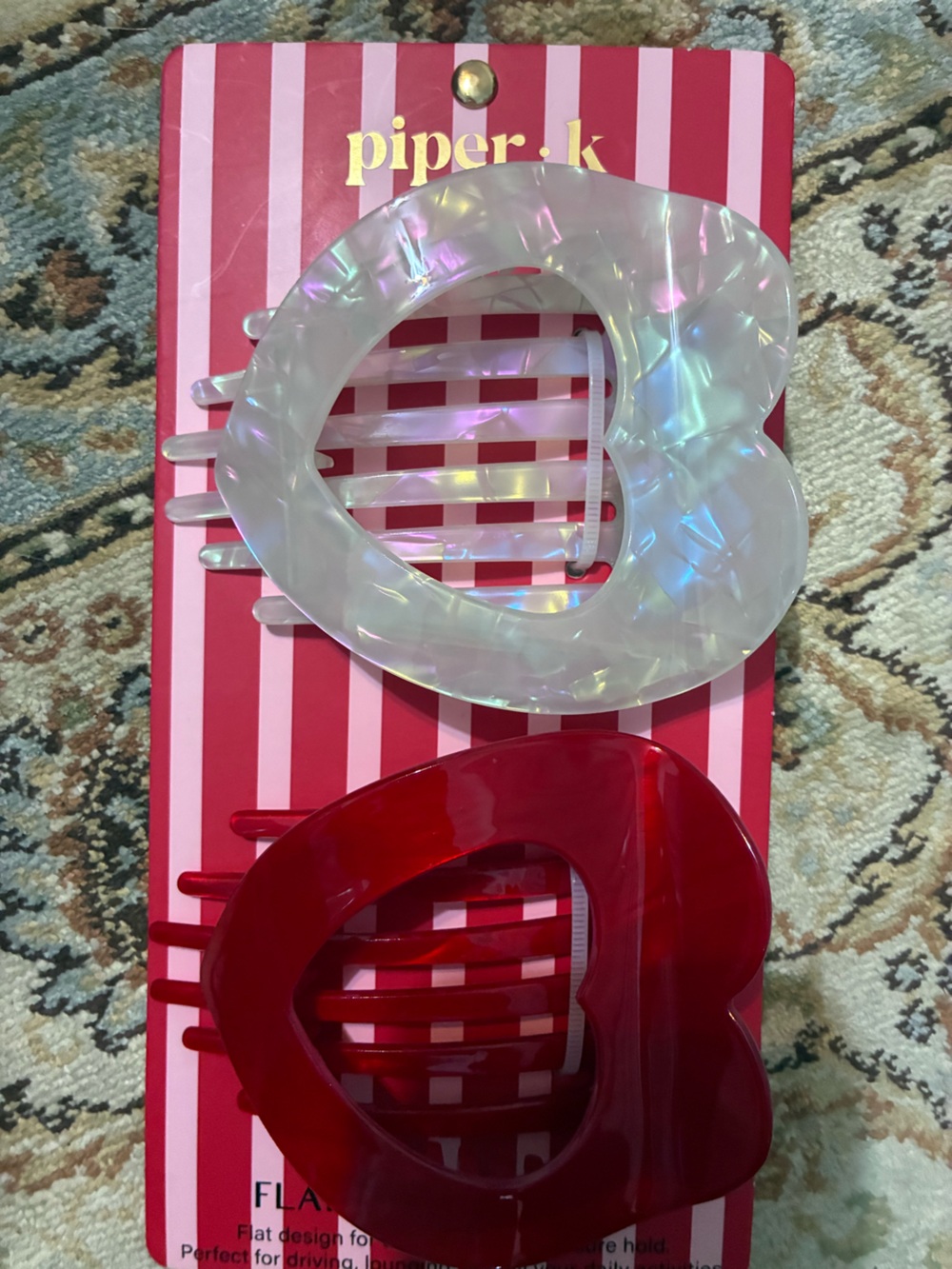 piper.k Heart Hair Claw Clips - Pearlescent White & Gloss Red (Set of 2)